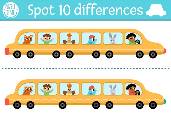 Find Differences Game Children Transportation Educational Activity Cute Limousine Passengers — Stock Vector