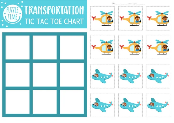 有直升机和飞机的矢量运输井底图 棋盘游戏场与可爱的飞机 有趣的空运可打印工作表 新的和交叉网格 — 图库矢量图片