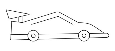 Siyah beyaz bir yarış arabası. Çocuklar için komik hızlı otomobil kuyruğu. Güzel spor araba klipsi sanatı. Beyaz arka grupta izole edilmiş Retro taşıma simgesi ya da renklendirme sayfası