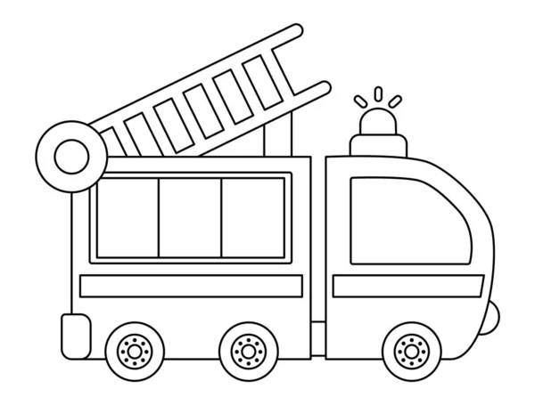 Vector Zwart Wit Brandweerwagen Grappig Lijnvervoer Voor Kinderen Schattig Voertuig — Stockvector