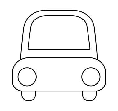 Önden siyah beyaz bir araba. Çocuklar için komik bir otomobil. Sevimli araç çizgisi klipsleri. Beyaz arka grupta izole edilmiş Retro taşıma simgesi ya da renklendirme sayfası