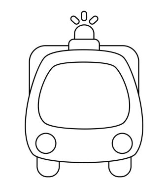 Siyah beyaz itfaiye aracı ön görüş alanında. Çocuklar için komik bir taşıma aracı. Güzel araç boyama sayfası. Beyaz grupta özel ulaşım çizgisi simgesi izole edildi