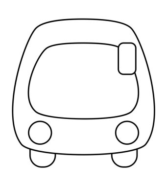 Vektör siyah ve beyaz otobüs ön görünüm simgesi. Çocuklar için komik bir otobus. Sevimli araç çizgisi klipsleri. Toplu taşıma renklendirme sayfası beyaz grupta izole edildi