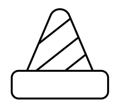 Vektör siyah ve beyaz koni. İnşaat alanı geçişi yasaklandı. Çizgili bariyer. Yol çalışma alanı simgesi. Beyaz arkaplanda izole edilmiş dur işareti renklendirme sayfası