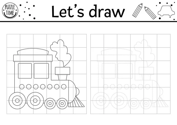 Desenhe Comboio Planilha Prática Desenho Transporte Vetorial Atividades Preto Branco —  Vetores de Stock