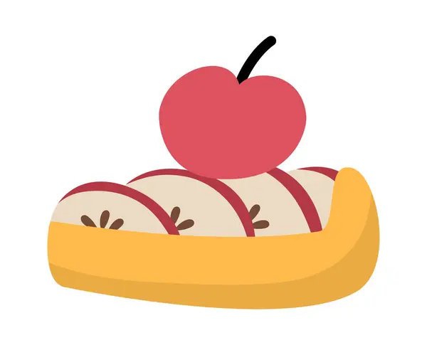 Значок Яблочного Пирога Осенняя Векторная Иллюстрация Выпечки Картина Кэка Изолирована — стоковый вектор