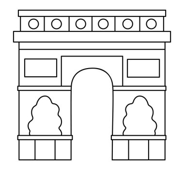 Vektör Zafer Yayı çizgi simgesi. Paris görünümü ya da boyama sayfası. Geleneksel siyah beyaz Fransa simgesi. Tarihsel Fransız düz stil ilgi alanı