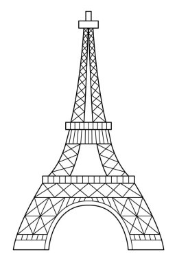 Vektör Eiffel kule hattı simgesi. Paris görüşü siyah-beyaz çizim ya da boyama sayfası. Geleneksel Fransa simgesi. Tarihsel Fransız düz stil ilgi alanı