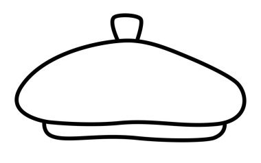 Vektör siyah ve beyaz bereli ikon. Geleneksel Fransız şapkası. Baş aksesuar çizgisi çizimi veya renklendirme bezi