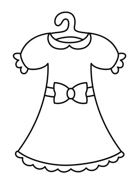 Vector güzel elbise çizgisi simgesi. Askılı geleneksel kadın kıyafetleri. Siyah beyaz güzel bir gece elbisesi ya da boyama bezi.