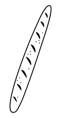 Vektör siyah-beyaz baget çizimi. Fransız ekmek çizgisi ikonu. Kahvaltı rulosu veya boyama sayfası