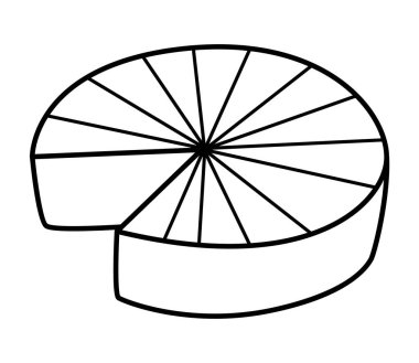 Vector siyah ve beyaz yuvarlak peynir ikonu. Günlük ürün çizelgesi çizimi veya renklendirme pag