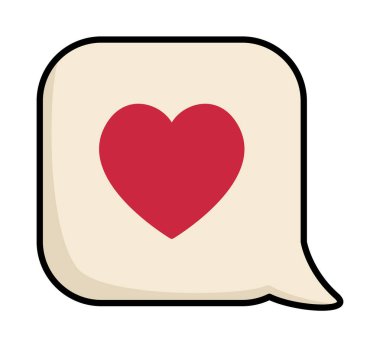 Kalpli karikatür kare konuşma balonu. Güzel kurye sohbeti illüstrasyonu. Aşk mesajı taşıyan çocuklar için komik bir Sevgililer Günü ikonu