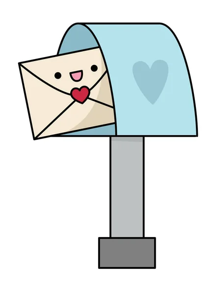 Векторный Карикатурный Почтовый Ящик Любовным Письмом Сообщение Изолированным Клипартом Сердца — стоковый вектор