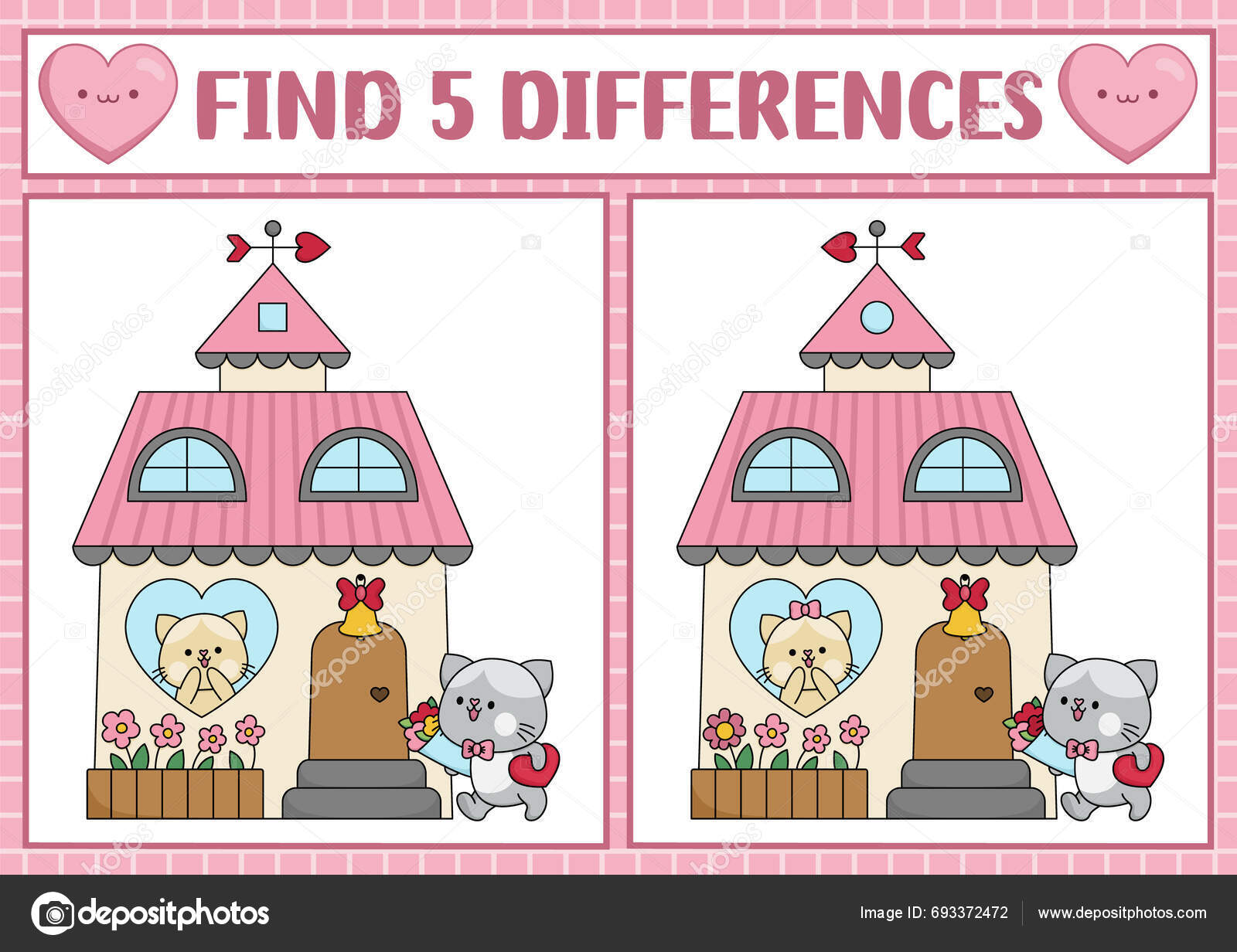 Saint Valentine Kawaii Find Differences Game Children Attention Skills Saint Valentine Kawaii Find Differences Game Children Attention Skills