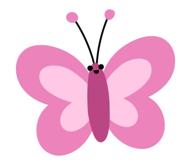 Vektör düz pembe kelebek ikonu. Tuhaf ormanlık, orman ya da bahçe böceği. Beyaz grupta izole edilmiş çocuklar için sevimli böcek çizimi
