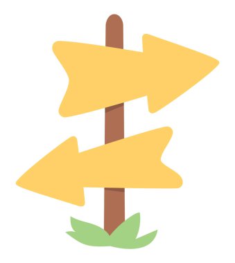 Vektör yol işareti çizimi. Beyaz sırtüstü izole edilmiş sarı okları olan işaretçi