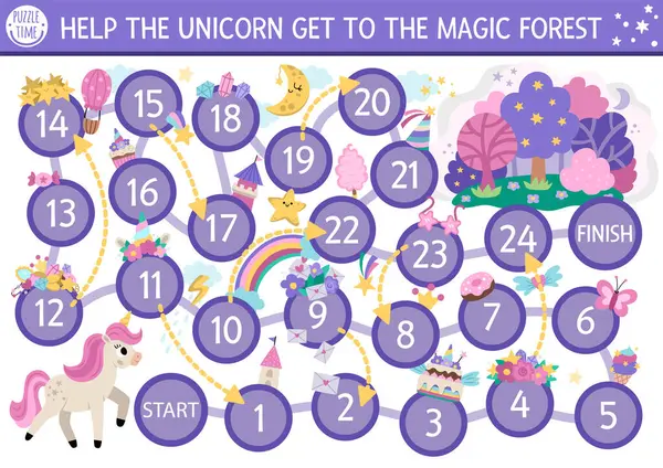 Tatlı hayvanları, perisi, gökkuşağı ve kalesi olan çocuklar için tek boynuzlu at zar oyunu. Fantezi ormanı, kayan yıldızlar, hazineler ve kristallerle oynanan peri masalı oyunları. Sihirli dünya yazdırılabilir etkinlik veya çalışma tablosu