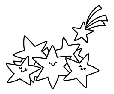 Kayan yıldızlı siyah beyaz bir yığın. Tek boynuzlu at soyu hazine konsepti. Beyaz arka grupta izole edilmiş kart ya da boyama sayfası için sihirli ya da peri masalı dekorasyonu