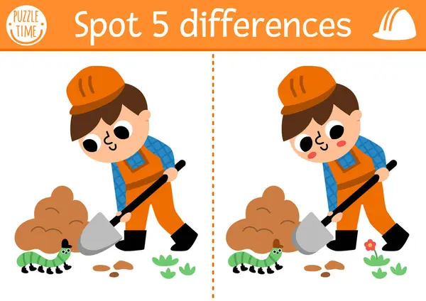 Finden Sie Unterschiede Spiel Für Kinder Lehrtätigkeit Auf Der Baustelle Stockillustration