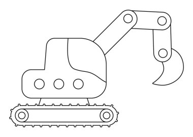 Siyah ve beyaz taşıyıcı sürüngen kazıcı. İnşaat alanı, yol çalışması simgesi. Ulaşım platformu oluşturuluyor. Şirin özel ulaşım, tamir servisi çizimi. Çocuk için sarı kazıcı boyama sayfası