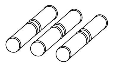 Siyah ve beyaz metal boru ikonu. Çizgi tüpleri resimleme veya renklendirme sayfası beyaz arka grubunda izole