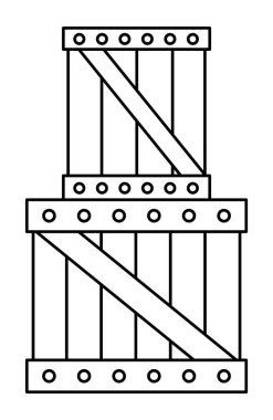 Vector siyah ve beyaz tahta kutu çizimi. Depo konteyner satırı simgesi ya da boyama sayfası beyaz arka grupta izole edildi