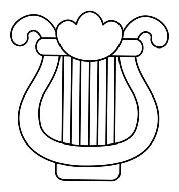 Siyah-beyaz arp simgesi. Sevimli Aziz Patrick Günü ya da denizkızı müzik aleti çizimi ya da boyama sayfası. Beyaz arka planda izole edilmiş ulusal İrlanda bayramı