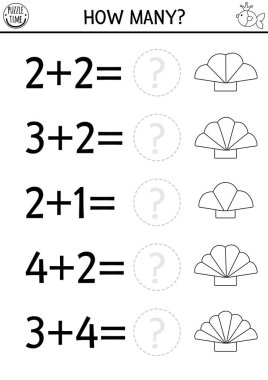 Şirin deniz kabukları olan kaç tane deniz kabuğu oyunu var? Peri masalı okyanus krallığı ya da yaz plajı matematik ek aktivitesi ya da boyama sayfası. Çocuklar için deniz basılabilir sayma çizelgesi