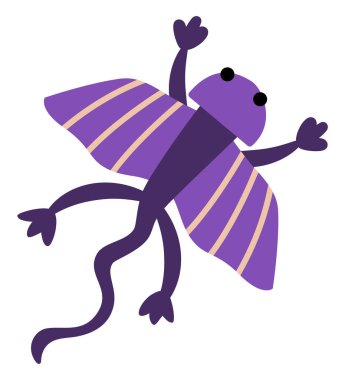 Vektör uçan kertenkele simgesi. Çocuklar için kanat çizimi olan sevimli bir dinozor. Beyaz arka planda izole çocuklar için komik bir dinozor klibi. Tarih öncesi hayvan çizgi filmi. Uçan mor sürüngen