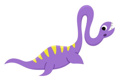 Vektör elasmosaurus simgesi. Çocuklar için şirin bir su dinozoru çizimi. Beyaz arka planda izole çocuklar için uzun boyunlu komik bir okyanus dinozoru. Tarih öncesi karikatür deniz hayvanı resmi