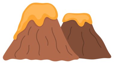 Volkanik dağları lav resimleriyle donat. Kayaların simgesi beyaz arkaplanda izole edildi. Tarih öncesi doğa manzarası. Dinozor kara elementi