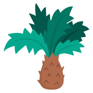 Güzel palmiye ağacı çizimi. Vektör tropik bitki ikonu. Hazine adası ya da tarih öncesi kara resmi. Beyaz gruptaki izole çocuklar için komik korsan ya da dinazor partisi unsuru