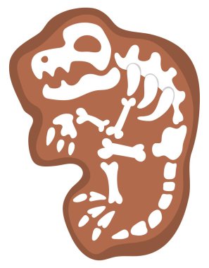 Vektör tyrannosaurus rex kemik ikonu. Çocuklar için sevimli dinozor fosilleri çizimi. Beyaz arka planda izole edilmiş çocuklar için komik kazılı T-rex tırmanışı. Tarih öncesi karikatür hayvan resmi