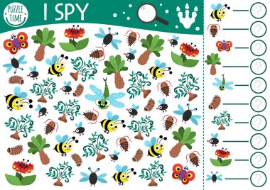 Dinozor çocuklar için casusluk oyunu. Antik böceklerle araştırma ve sayma faaliyetleri. Anaokulu çocukları için tarih öncesi basılabilir çalışma tablosu. Arı, kırkayak, ejderha ile basit bir dinozor kara lekesi bulmacası.