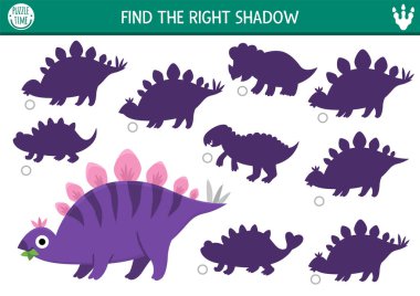 Dinozor gölgesi eski hayvanlarla eşleşiyor. Tatlı Stegosaur 'un tarih öncesi bulmacası. Doğru siluet yazdırılabilir çalışma tablosu ya da oyun bul. Stegosauru 'lu çocuklar için dino kara sayfası