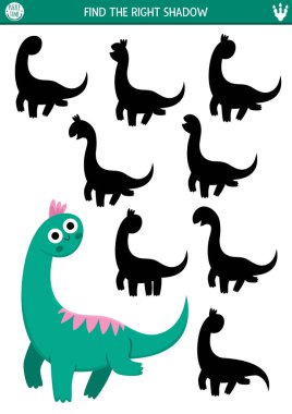 Dinozor gölgesi eski hayvanlarla eşleşiyor. Şirin brachiosaur 'un tarih öncesi bulmacası. Doğru siluet yazdırılabilir çalışma tablosu ya da oyun bul. Diplodocu çocuklar için dino kara sayfası