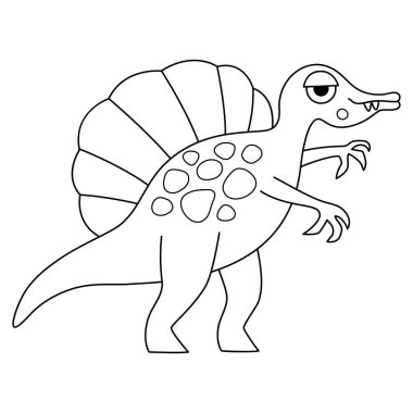 Vector siyah ve beyaz spinosaurus ikonu. Çocuklar için sevimli dinozor çizgisi çizimi. Beyaz arka planda izole çocuklar için komik bir dinozor klibi. Tarih öncesi hayvan boyama pag çizgi filmi.