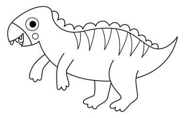 Vektör siyah ve beyaz iguanadon simgesi. Çocuklar için sevimli dinozor çizgisi çizimi. Beyaz arka planda izole çocuklar için komik bir dinozor klibi. Tarih öncesi hayvan boyama pag çizgi filmi.