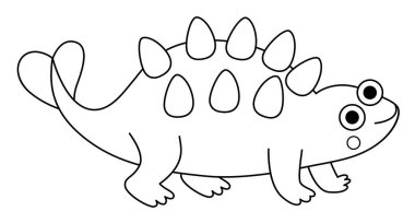 Siyah ve beyaz vektör ankilozor simgesi. Çocuklar için sevimli dinozor çizgisi çizimi. Beyaz arka planda izole çocuklar için komik bir dinozor klibi. Tarih öncesi hayvan boyama pag çizgi filmi.