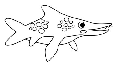 Vector siyah ve beyaz ichthyosaurus ikonu. Çocuklar için suda yaşayan dinozor çizgisi çizimi. Timsah, timsah dino Clipart beyaz arka planda izole edildi. Tarih öncesi karikatür deniz hayvanlarını boyama pag