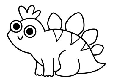 Siyah ve beyaz taşıyıcı bebek stegosaurus simgesi. Çocuklar için şirin bir dinozor çizgisi çizimi. Beyaz arka planda izole çocuklar için komik bir dino çocuk tırmanışı. Tarih öncesi hayvan boyama pag çizgi filmi.