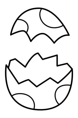 Vector siyah ve beyaz kuş veya dinozor yumurtası ikonu. Çiftlik, Paskalya veya tarih öncesi çizimler beyaz arka planda izole edilmiş. Çocuklar için güzel bir bahar boyama sayfası. Hayvan yumurta kabuğu ikiye bölünmüş.