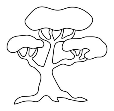 Siyah-beyaz ağaç çizimi. Vektör çizgisi bitki simgesi. Orman ya da orman resimleri. Beyaz arka taraftaki izole çocuklar için komik yeşillik boyama sayfası