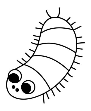 Vektör siyah-beyaz çizgi film kırkayağı. Komik tarih öncesi böcek boyama sayfası. Orman böceği. Çocuklar için sevimli orman ürpertici illüstrasyon. Tropikal ya da yağmur ormanları böcek hattı ico