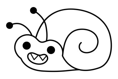 Siyah ve beyaz vektör karikatür tarih öncesi deniz kabuğu ya da dişleri olan yumuşakça ikonu. Çocuklar için şirin dinozor çağı amonit çizgisi çizimi. Komik antik deniz hayvanı klipsi ya da boyama bezi