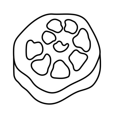 Siyah ve beyaz fosil ikonu. Çocuklar için tatlı sarmal deniz kabuğu pulu çizimi. Kadim kabuklu ya da amonit klipsli komik kazılmış kaya. Çizgi film paleontolojisi obje boyama pag