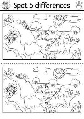Farklılık oyunu bul. Dinozor siyah-beyaz Stegosaurus ile eğitim aktivitesi, bebeği ve tarih öncesi manzara. Hayvanlı çocuklar için çizgi bulmacası. Yazdırılabilir çalışma tablosu, renklendirici pag