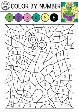 Yumurtadan çıkan brachiosaur 'la birlikte dinozor rengini numarasına göre belirle, yumurta. Tarih öncesi manzara. Eski hayvanlarla siyah beyaz sayma oyunu. Boyama sayfası, çocuklar için mozaik resim