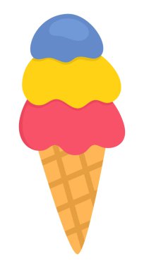 Üç top ikonlu vektör dondurma külahı. Tatlı yaz tatlısı çizimi. Dondurma kümesi beyaz arka planda izole edilmiş. Soğuk tatlı yemek. 